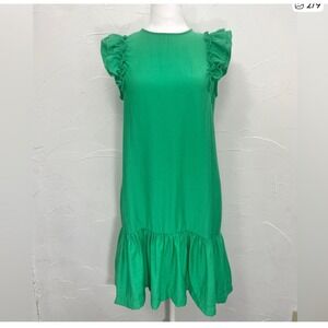 CeCe Green Flutter Sleeve Ruffle Shift Knee Length‎ Dress Size 10 Career Resort